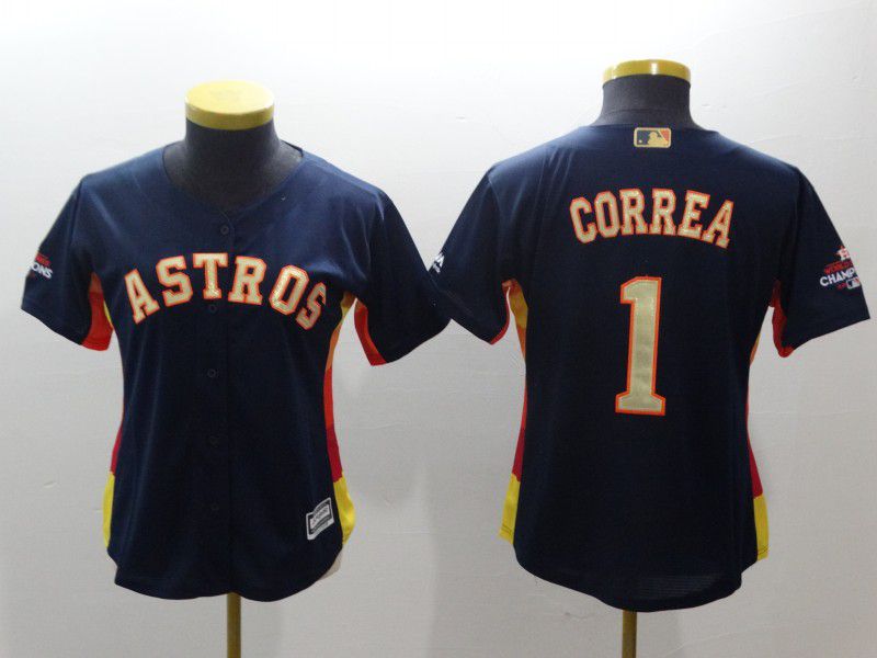 Women Houston Astros #1 Correa Blue Champion Edition MLB Jerseys->women mlb jersey->Women Jersey